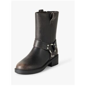 The Drop Lilith Women's Moto Biker Boots Short Buckle Distressed Black